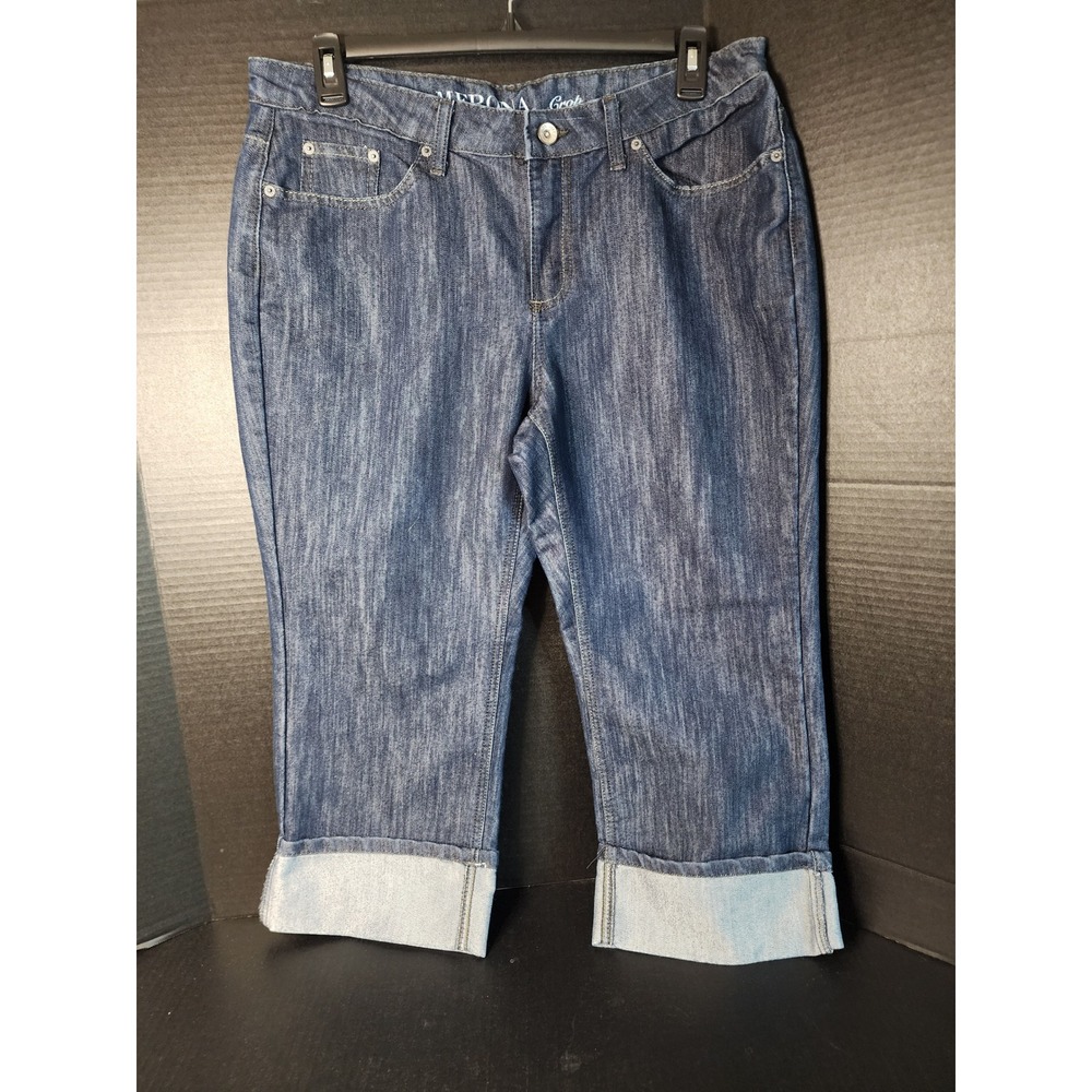 Merona Fit 1 Cropped Cuffed Jeans Dark Wash Denim Capris Size 16R
